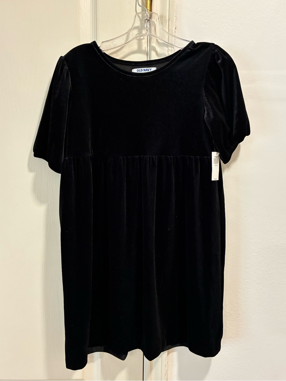 Old Navy Girls Black Velvet Puff-Sleeve Dress NEW size large